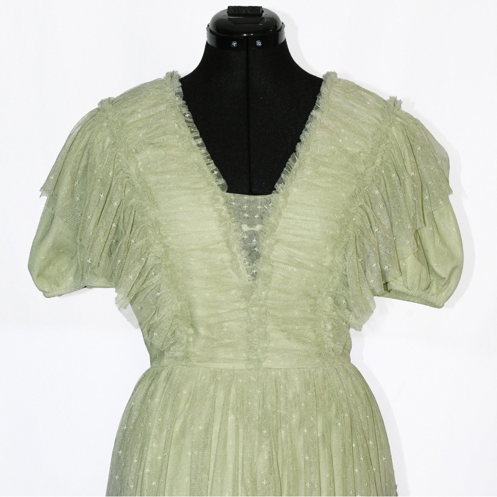 Tulle Midi Dress Short Sleeve V-neckline - Picture 2 of 5